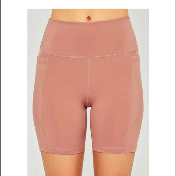 High Waisted Shorts Activewear Seam Detail Side Pockets Pink Clay Compression - Picture 5 of 8